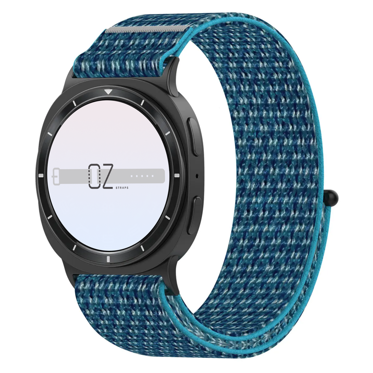 Samsung Galaxy Watch smartwatch with a Sport Loop watch band in blue