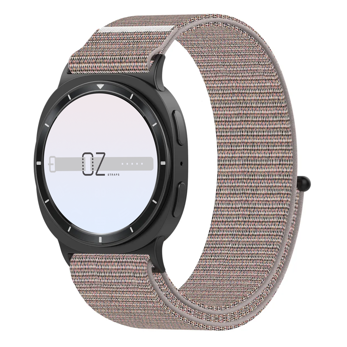 Samsung Galaxy Watch smartwatch with a Sport Loop watch band in Pink Sand
