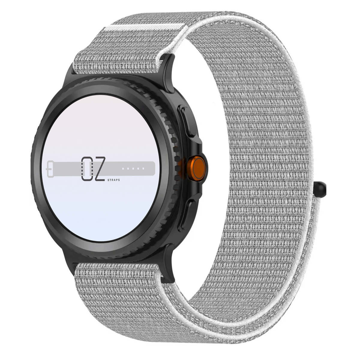Samsung Galaxy Watch smartwatch with a Sport Loop watch band in Seashell White