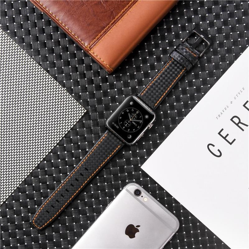 Carbon Fibre Leather Apple Watch Band | OzStraps